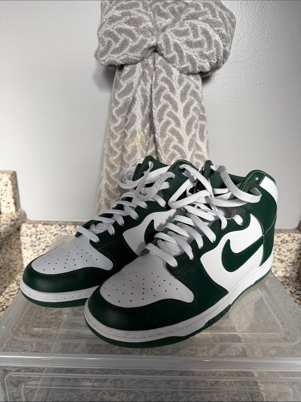 Nike High-Top Sneakers in White and Dark Green